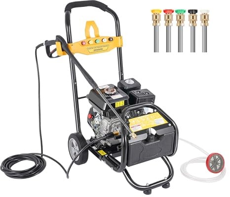 DIFU Hidrolimpiadora de Gasolina Profesional 170 Bar-190 Bar, Motor OHV 4 Tiempos 7,5 CV, Limpiador de Alta Presión Térmico Portátil, Uso Continuo Intensivo, con 5 Boquillas y Manguera de 10 m