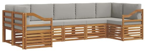 vidaXL Sofagarnituren 7 pcs Natürlich und Hellgrau Massivholz Akazie, Akazienholz Gartenmöbel-Set, modernes Sofa, Coole Lounge, modulare Sitze, Pooldeck-Style