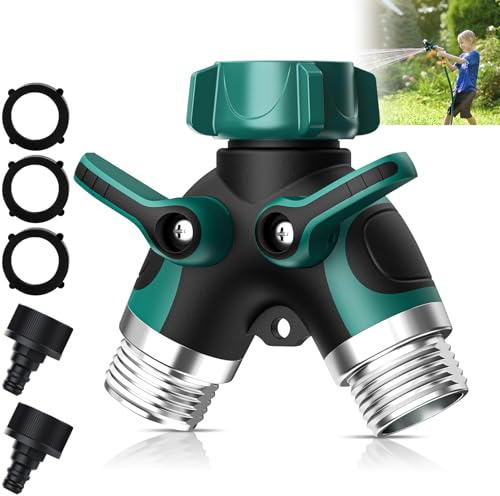 Sdoppiatore Rubinetto Giardino,3/4 Distributore Y doppio 2 Vie con Interruttore Indipendente e Adattatore Irrigazione Automatica Regolabile e bloccabile, per Lavatrice, Giardini