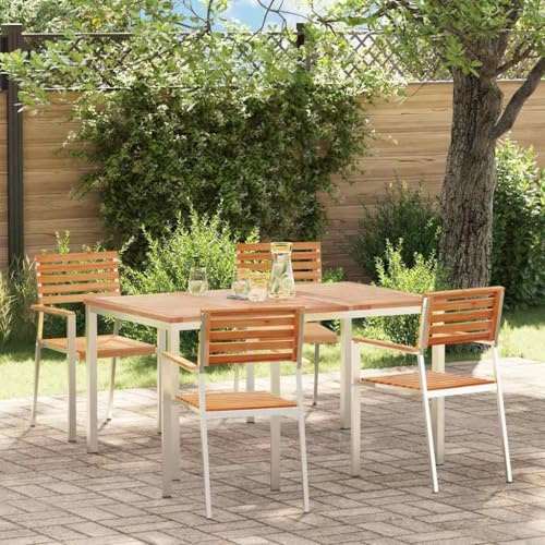 RCODSSK Moderne Gartengarnitur braun Essgruppe für draußen und Terrasse aus Edelstahl und Massivholz Teak 5-teilig