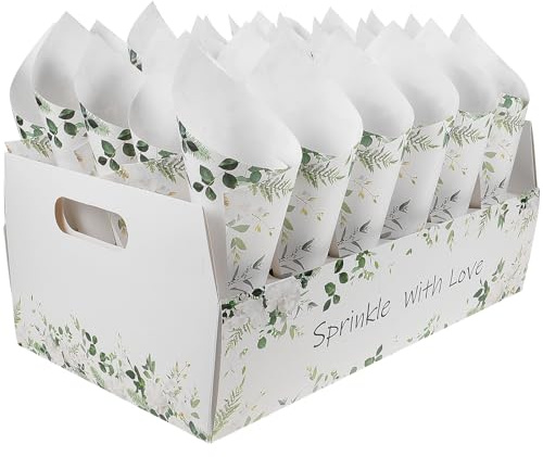 STOBAZA Porta Coni Riso Matrimonio in Carta Bianco Design a Cono a 30 Fori, per Tenere Fiori e Mini Bouquet Durante Cerimonie Nuziali