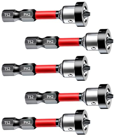 InYoHui Trockenbau Bit Set 5pcs PH2 magnetisch Tiefenanschlag 1/4 | gehärteter S2-Stahl, 50mm Länge, passend für alle gängigen Schrauber mit 1/4 Aufnahme, für Rigips und Trockenbau