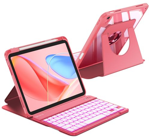 FINTIE 360° Rotating Backlit Keyboard Case for iPad (A16) 11th Generation 11 Inch 2025, iPad 10th Gen 10.9 Inch 2022 - Magnetic Detachable 7 Colours Backlight Keyboard with Soft TPU Cover,