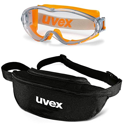 UVEX Vollsichtbrille ultrasonic 9302 - Set inkl. Textil-Etui - 9302285/9302245 - Vollsicht-Schutzbrillen mit klarer Scheibe, beschlagfrei, kratzfest, Farbe:orange-grau/klar