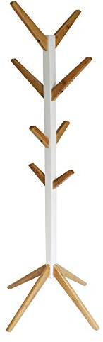 Style home Garderobe Holz Garderobenständer Kleiderständer mit 8 Haken, für Flur Diele Schlafzimmer Wartezimmer, Weiß und Bambus, Höhe ca 178cm