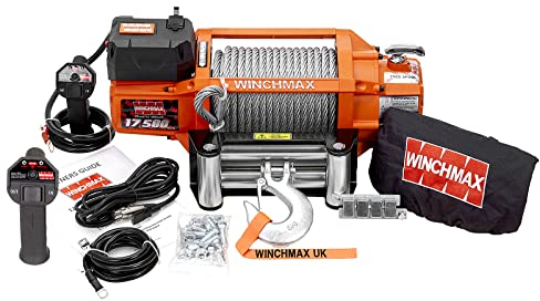 WINCHMAX 17,500lb (7,938kg) Original Orange 24v Electric Winch, 26m x 12mm Multi-strand Galvanized Steel Wire Rope. 1/2 Inch Clevis Hook, Wireless Remote Control