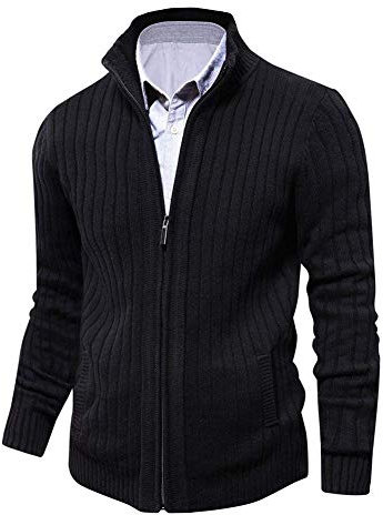 Uomo Maniche Lunghe Cardigan Inverno Cerniera Maglione con 2 Tasche Nero S