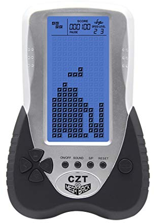 CZT verbesserte Version der Großbild-Backstein-Spielekonsole mit Einstellbarer Blauer Hintergrundbeleuchtung, Plug-in-Headset, 23 Spiele, Puzzle, wiederaufladbares Kindergeschenk(Schwarz)