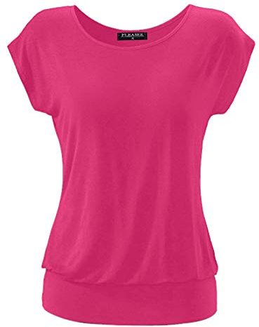 Fleasee Damen T-Shirt Kurz Ärmel Bluse Stretch Lässig Tunika Allover Druck Oberteile Top XXL Rose Rot