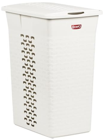 BranQ Cotton Wäschekorb mit Deckel Wäschebehälter Wäschesammler Rechteckig (35L, Weiß)