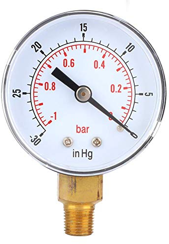 Regun Manómetro de presión de vacío, -1-0Bar -30-0inHg Manómetro de vacío, 50mm 1/8 BSPT Conexión Inferior Vacuómetro para Aire Agua Aceite