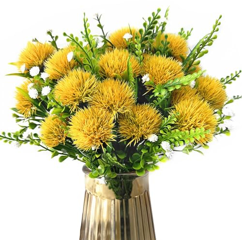 Künstliche Löwenzahn-Pflanzen, Katzenbaum, Plastikblumen, Sträucher, Kunstgras, Hochzeit, Innen- und Außenbereich, Zuhause, Garten, Veranda, Tafelaufsätze, Arrangements, Gelb, 4 Stück