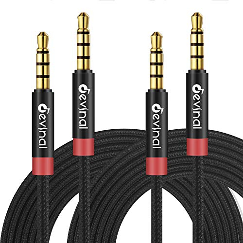 Devinal 3,5 mm TRRS-Kabel, 4-poliges Aux-Kabel, AUX-Mini-Klinkenstecker, Stereo, geflochtenes Nylon-Kabel, Stecker auf Stecker, 2 m (2 Stück)