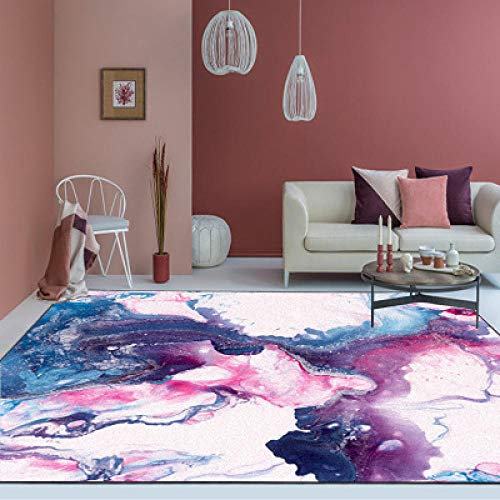 SRTJURFG Moderner Teppich Designer Teppich Kurzflor Teppich Buntes Ölgemälde lila blau rutschfest Waschbar Einfach zu Säubern 140×200CM (4ft7 x 6ft6)