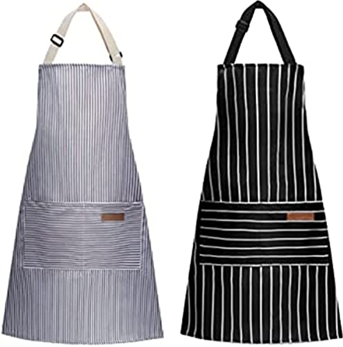 2 Stück Küchenschürze, Gestreifte Schürze Verstellbare Träger, zum Backen Gartenarbeit Restaurant Grill, Küche, Restaurant und Café für Herren und Damen (Schwarz und Grau)