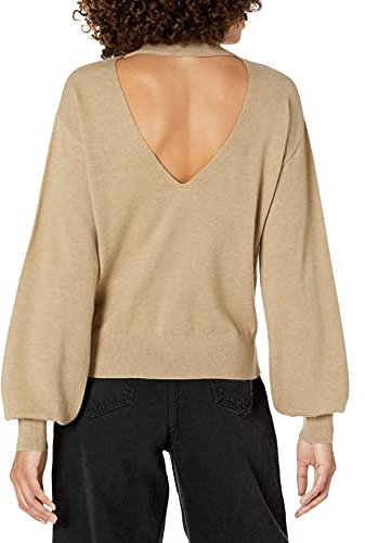 The Drop Women's Jaclyn Cutout-Back Mock-Neck Sweater, Hummus, S