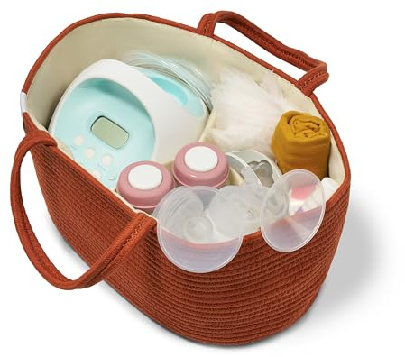 Natemia Rope Diaper Caddy Organizer│Large Portable Nursery Storage Bin and Car Travel Organizer│Tote Bag with Dividers for Diapers & Wipes