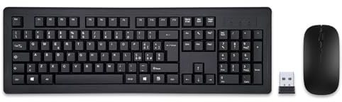 Set Tastiera e Mouse Senza Fili con chiavetta USB, design compatto pensato per una postazione personale stabile, con utilizzo intuitivo e configurazione rapida tramite ricevitore incluso