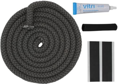 Kamindichtung im Set, 2m ø12mm, für viele Wamsler Kaminofen Modelle - Dichtung inkl. Kleber, Abbinder, Hülse und Einbauanleitung
