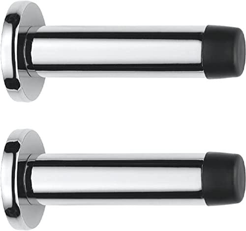 IRONZONE® 2 Sets Wall Mounted Projection Door Stop Polished Chrome Heavy Duty Stainless Steel with Rubber Tip Durable Design Noise Reduction