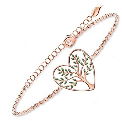 Générique Bracelet Femme Arbre de Vie Coeur Avec 36 Cristaux Etincelants. Cadeau Fete des Meres Original Bijoux, Anniversaire, Saint Valentin, Noël (Vert Emeraude)