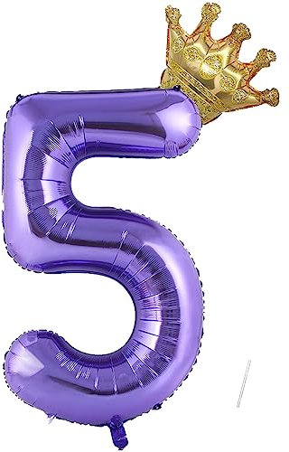 VUCDXOP Foil Palloncini Numeri 5, 101 CM Viola Palloncini Compleanno 5 con Corona, Numeri Gonfiabili Compleanno Gonfiabili Pallone per Anniversario, Decorazione Feste di Compleanno Palloncino