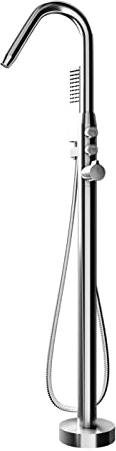 BERNSTEIN - Robinet Mitigeur Baignoire sur pied en Laiton Chrome 117cm + Douchette & Flexible 1,5m, Design Rond Moderne + Cartouche céramique - NT7752