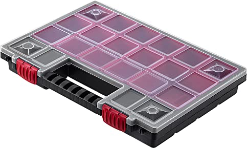 KADAX Organizer, Werkzeugkasten aus Kunststoff, Kleinteilmagazin mit transparentem Deckel, Kleinteilemagazin in verschiedenen Größen, Sortimentskasten (34x25cm / 1 Stück)