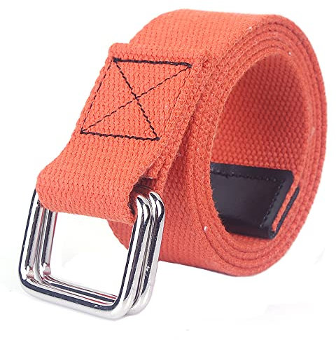 SagaSave Unisex Canvas-Gürtel, verstellbarer, lässiger Gurtbandgürtel mit Doppelringschnalle, 110 cm elastischer Gürtel für Jeans, Orange, 110 cm