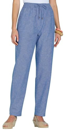 Amber Ladies Linen Trousers – Pull-On Elasticated Waist with Pockets, Lightweight Casual Summer Pants for Women Navy 18 Short