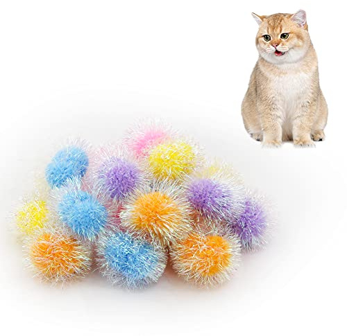 Kelamayi Cat Sparkle Balls,20pcs Cat's Favorite Toy Pom Poms Glitter 6cm Colorful Tinsel Balls,Lightweight and Multicolor Indoor Cat Toys for Pet Kitten