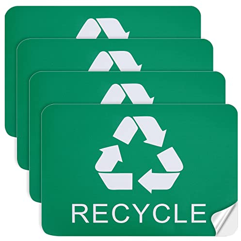 CREATCABIN 4Pcs Recycle Sign Stickers Waterproof Trash Bin Can Strong Self Adhesive Garbage Waste Green Recycling Labels Decal for Outdoor Indoor Kitchen Office Plastic Metal Dustbins 10.03 x 7in