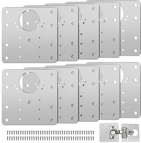 Fabaoday 10pzs Placa de Reparación de Bisagras,Placas de Soportes de Reparación con Orificio y Tornillos,Placa de Reparación de la Bisagra de la Puerta del Armario para Gabinete,Muebles,Cajón,Ventana