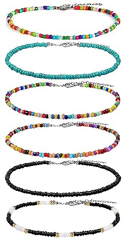 GWAWG Bracelets de cheville perlés faits à la main, perles de verre de bohème colorées bracelets de cheville chaîne réglable cadeaux de fil élastique