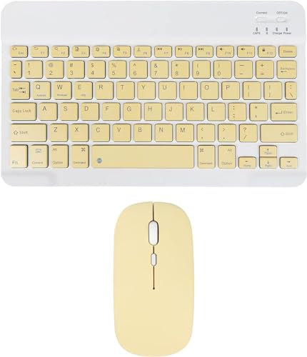 Wireless Keyboard and Mouse - Rechargeable Slim Bluetooth Keyboard and Mouse Set, Silent Bluetooth Mouse, Cordless Keyboard Compatible with iPad Computer PC Laptop Windows Android iOS(Yellow)