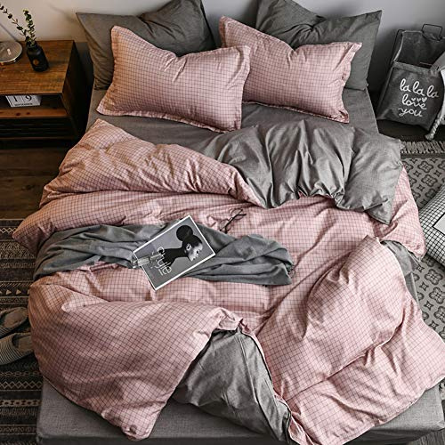 AShanlan Bettwäsche Set Rosa Grau 155x220 Kariert Landhaus Altrosa Bettbezug Karomuster Wende Karo Bettdeckenbezug Reißverschluss 100% Mikrofaser Kissenbezug 80x80 cm