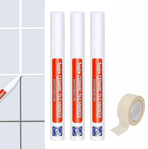 Stylo de Carrelage, Stylo joint carrelage blanc, Marqueur Joints, 3 Pièces Stylos à Coulis de Réparation de Carrelage pour carrelage mural sol salle de bain et cuisine joint de rénovation carrelage