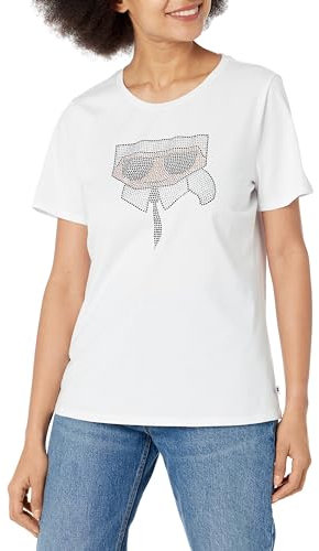 Karl Lagerfeld Paris Damen Sparkle Logo Tee T-Shirt, Weiss/opulenter Garten, Mittel