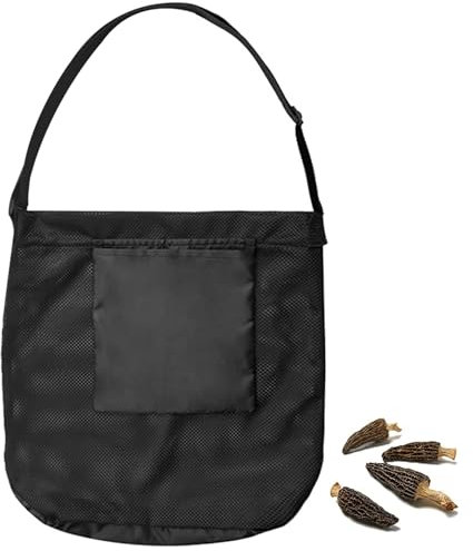 QmjdDymx Pilzfuttersack, großer Pilzjagdbeutel, zusammenklappbarer Mesh Pilz -Picking -Tasche für Bushcraft & Gartenbedarf (schwarz)