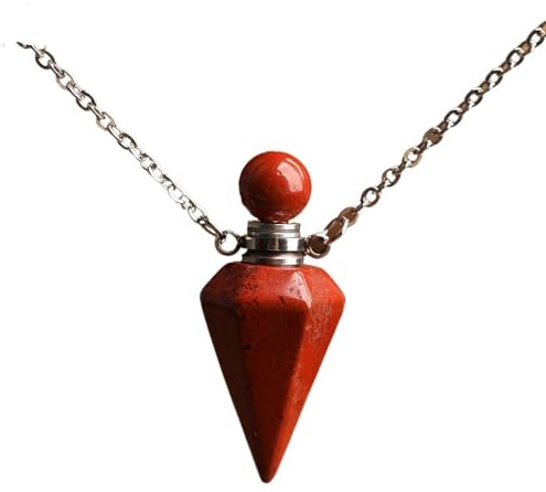 HXSCOO Women's Small Natural White Roses Quartz Pendulum Perfume Bottle Necklace Chakra Reiki Diffuser Pendant Jewelry Gift