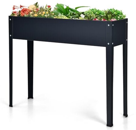 COSTWAY Raised Garden Bed, Metal Elevated Planter with Legs and Drainage Holes, Garden Plant Container for Vegetables Flowers Herbs (Dark Grey, 100 x 30 x 80cm)