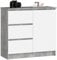 AKORD Kommode K-80 Jerry mit 3 Schubladen | Schrank mit 2 Einlegeböden und 1 Tür | Für das Wohnzimmer Schlafzimmer | Moderne | 16mm Laminierte Platte | 80x77x35 cm | Beton + Weiß Front