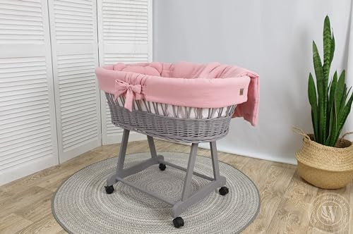 Generic Stubenwagen, Bollerwagen Grau mit Gestell, Matratze und Bettwäsche (Rosa)