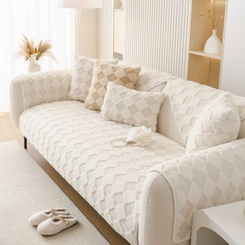 Plüsch Sofabezug rutschfeste Couch Überzug 2024 Neue Universelle Sofaschoner, Superweiche SofaÜberwurf aus Kunstpelz für Wohnzimmer L Form 1/2/3/4 Sitzer Sofa Überzug Ecksofa U Form, Beige-70 * 70cm