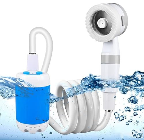 Vigoday Portable Electric Shower- Rechargeable Outdoor Shower Head Sprayer, Pumps Water from Bucket, Perfect for Camping, Hiking, Travel, Car Washing & Pet Cleaning