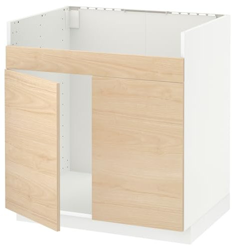 METOD Base Cab f HAVSEN Fregadero doble seno 80x60 cm, blanco/efecto ceniza claro Askersund