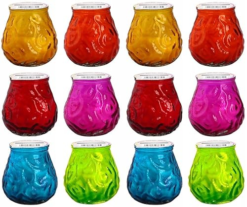 Generisch 12 Stück Gartenkerzen im Glas Party Time Farblich Windlichtglass Outdoor Dekoration für Terrasse und Balkon