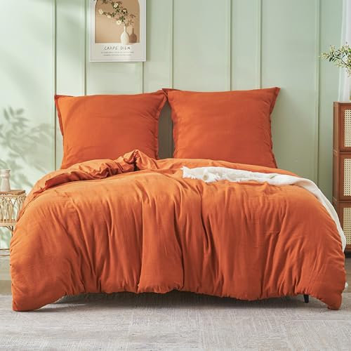 Simple&Opulence Musselin Bettwäsche 155x220 cm Baumwolle, Extra Weiches und Warme Bettwäsche-Sets, Oeko-Tex Bettbezug mit Reißverschluss und 1 Kissenbezug 80x80cm, Orange Gebrannt