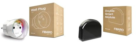 FIBARO Wall Plug/Prise Intelligente Type E, Z-Wave +, Incolore & Double Smart Module, Z-Wave Plus Commutateur Intelligent à Contact Sec à Deux canaux pour Deux appareils, FGS-224