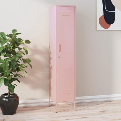 Iiaky Armoire à casiers Rose 35x46x180 cm Acier,Armoire Metal,Meuble Garage,Armoire Rangement
